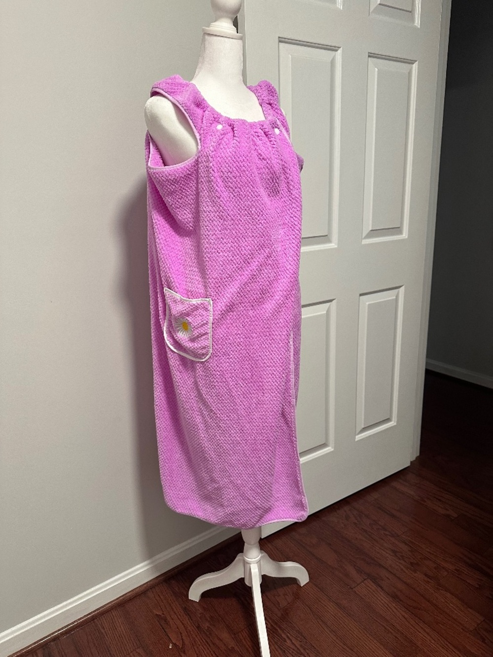 Womens Plush Shower Robe Pink Retro